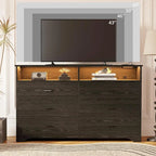 6 Drawer 59"  Dresser with LED and Power Strip, Dressers & Chests of Drawers with Storage Cabinet for Bedroom