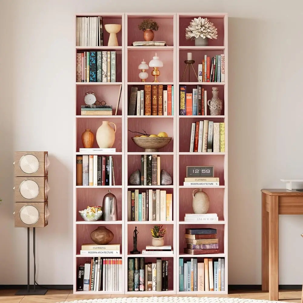 IRONCK Tall Narrow Bookshelf 8 Tiers, Compact Corner Bookcase, Easy to Match for Living Room, Office, Study, Bedroom, Pink