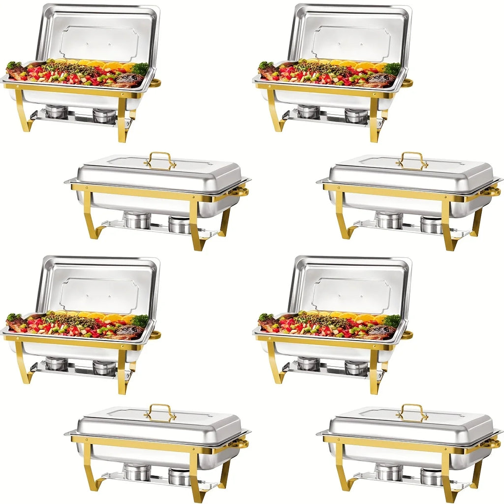 8pcs 9QT Golden Stainless Steel Chafing Dishes for Buffet,  Buffet Warmers Sets for Parties Weddings Catering Buffet