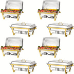 8pcs 9QT Golden Stainless Steel Chafing Dishes for Buffet,  Buffet Warmers Sets for Parties Weddings Catering Buffet