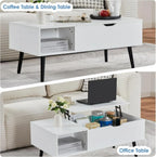 39"Wood Lift Top Coffee Table with Hidden Compartment Wood Coffee Desk with Storage Shelf Lift Tabletop Dining(White)
