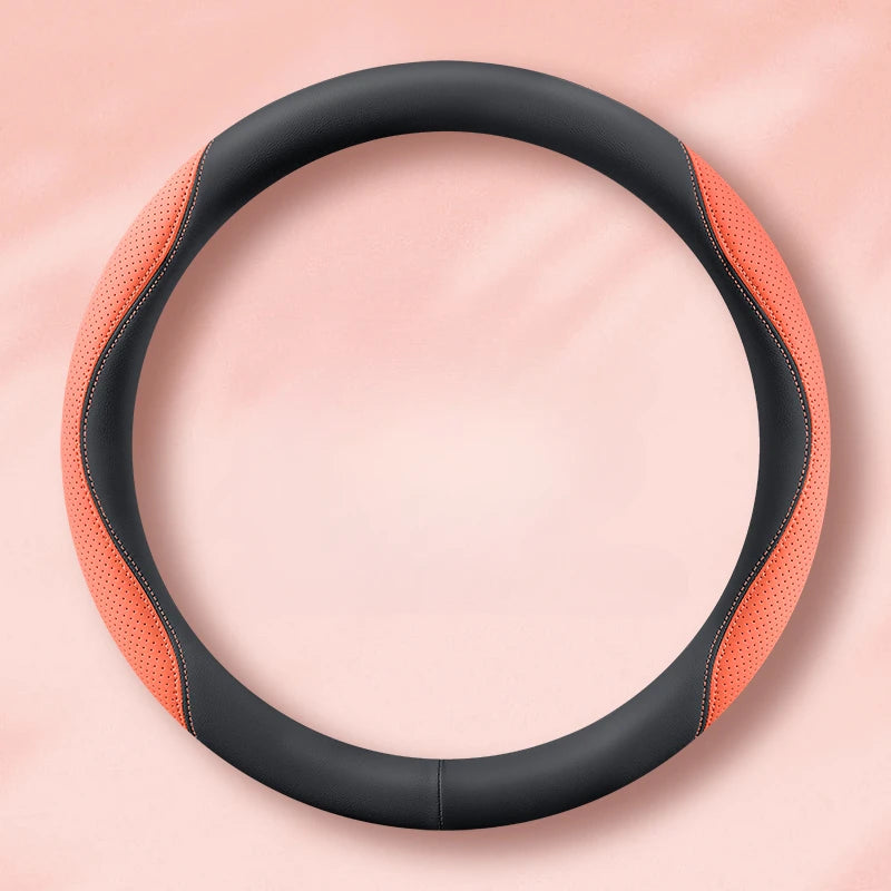PU Leather and Mesh Car Steering Wheel Cover, Comfortable and Breathable, Keeps Cool in Summer and Warm in Winter