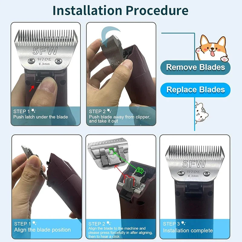 5FW Detachable animal wide Dog pet Horse Replacement blade For most Andis, Oster A5, Wahl km10 clippers
