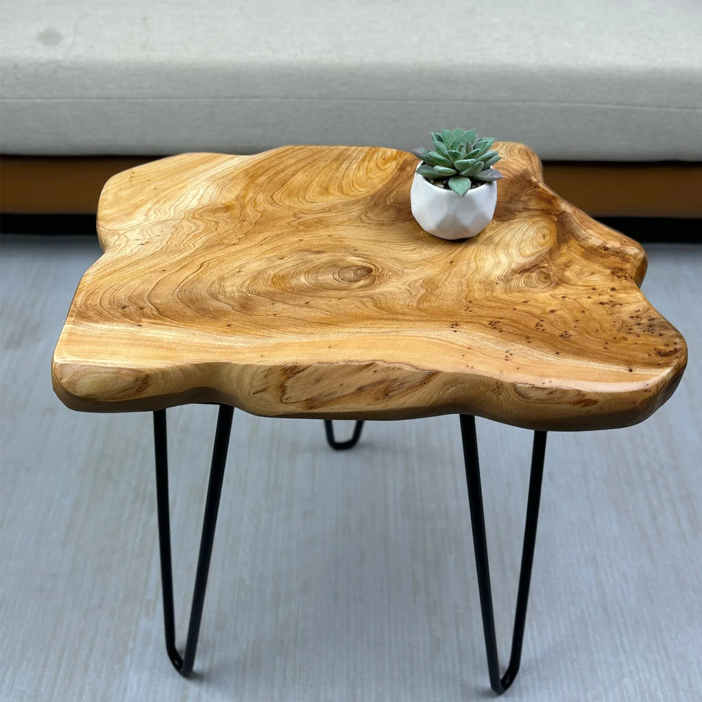 Live Edge Side Table, Wood End Table 16" L x 12" W x 17" T , Nightstand, Plant Stand  ，Unique desktop for Living Room