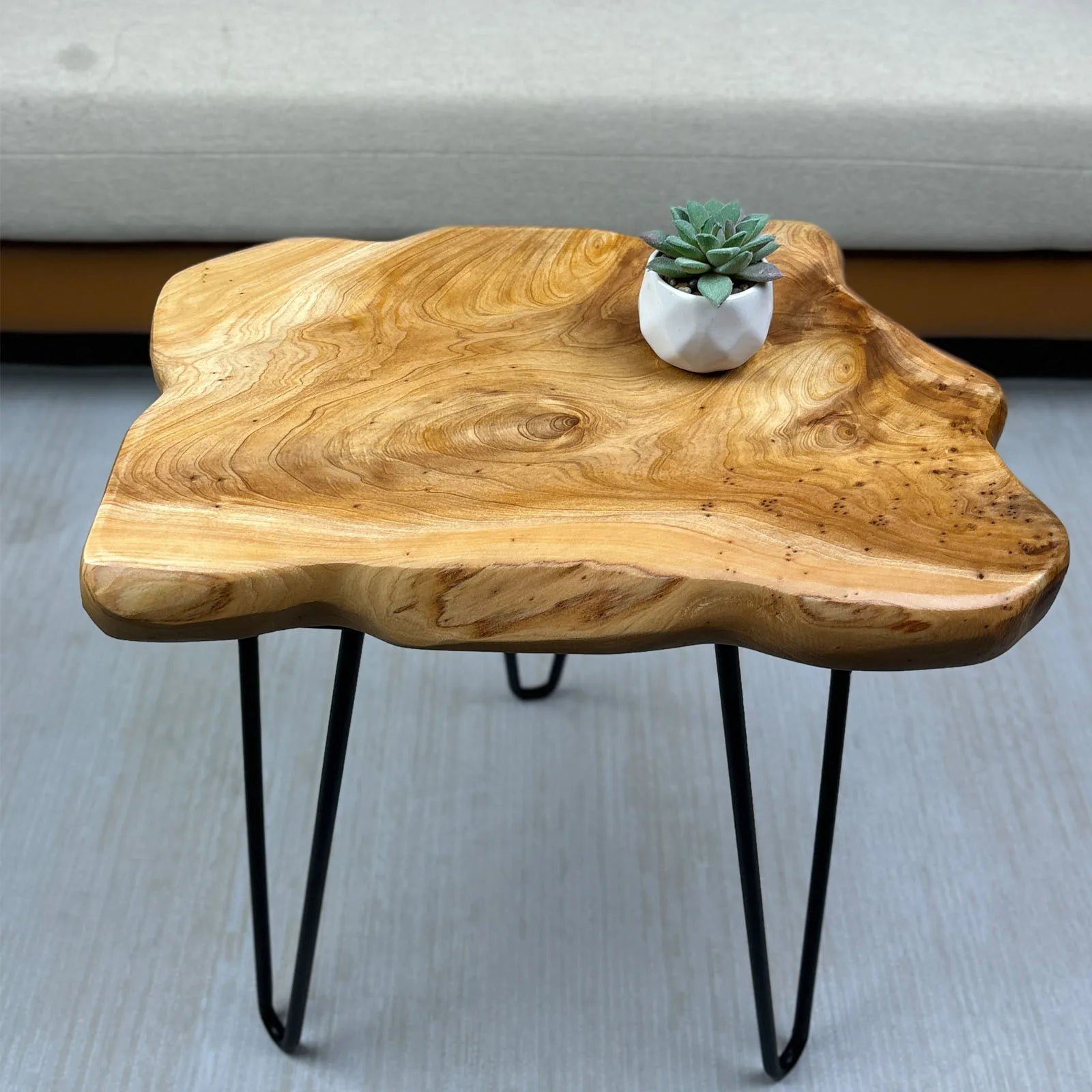 Live Edge Side Table, Wood End Table 16" L x 12" W x 17" T , Nightstand, Plant Stand  ，Unique desktop for Living Room
