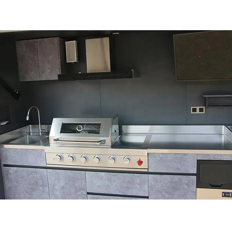 Custom Modern Outdoor Kitchen for Furniture Pool House with Stainless Steel Kitchen Cabinet for Gas BBQ Grill with Shed