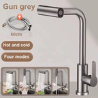 4 Mode Gray Kitchen Faucets Pull Out Rotation Waterfall Black Stream Sprayer Head Sink Mixer Brushed Nickle Water Tap Accessorie