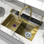 Stainless Steel Waterfall Kitchen Sink Extra Large Single Slot Digital Display Faucet Set Cup Washer Wash Basin 100*50cm