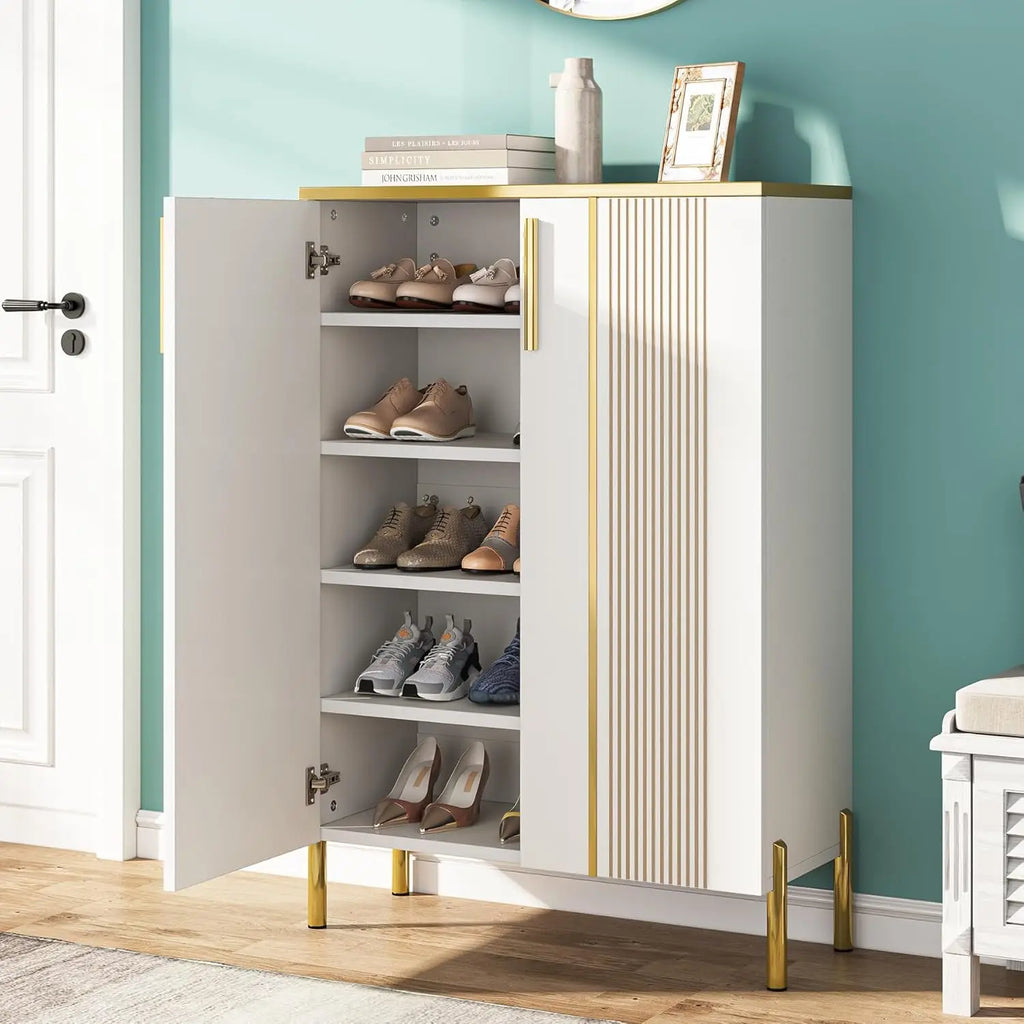 6-Tier Shoe Storage Cabinet with Adjustable Shelves, Wooden Shoes Rack Shoe Storage Organizer for Entryway, Closet, Living Room