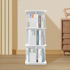 3 Shelves Rotating Bookcase with Desk Pad 360 Degree Rotating Stainless Steel Bookcase for Bedroom Office  Living Room White