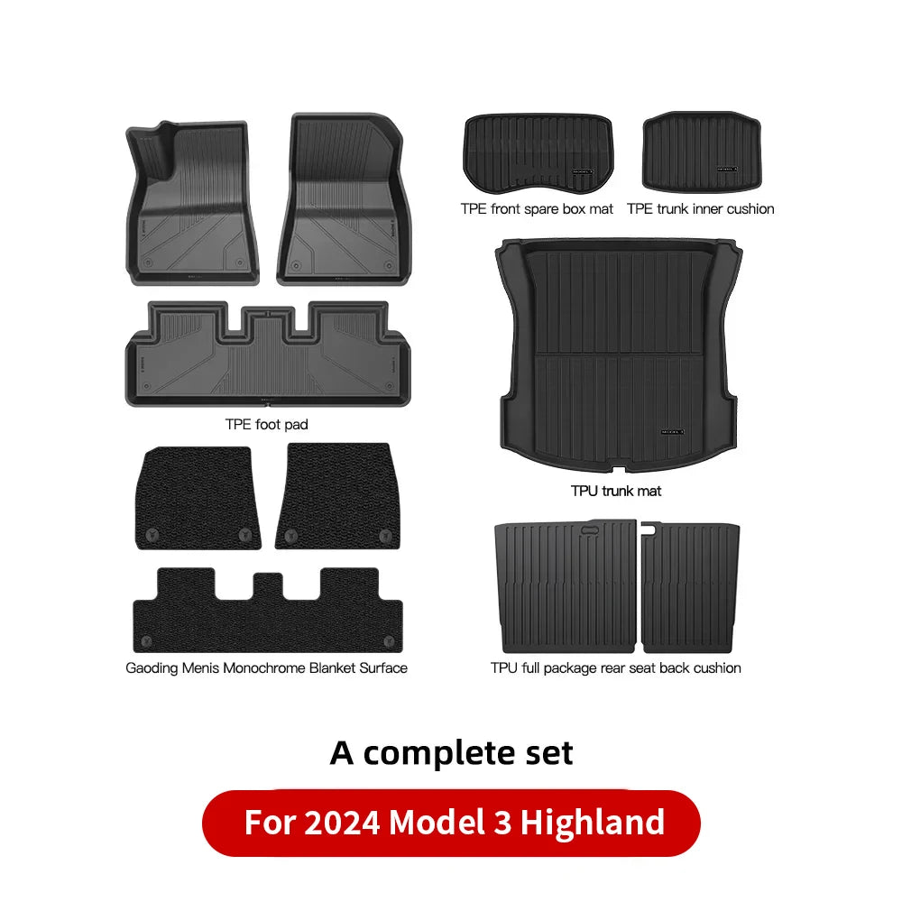 YZ For Tesla Floor Mats Model 3 Y 2021-2024 Car Four Seasons Waterproof Non-slip Floor Mat NEW  TPE Special Car Accessories