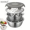 4-in-1 Stainless Steel Kitchen Multifunctional Basin with Lid Airtight Rice Washer Drain Colander Ginger Cheese GraterEssential