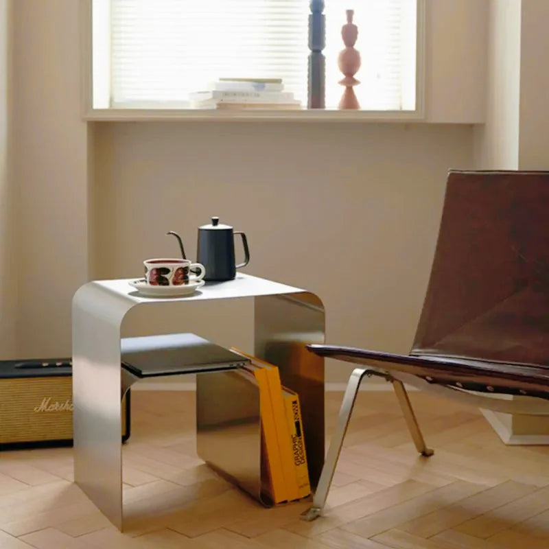 Side Table Integrally Molded Storage Cabinet Coffee Desks  Vintage Bauhaus Antique Minimalist Stainless Steel Bedside Table