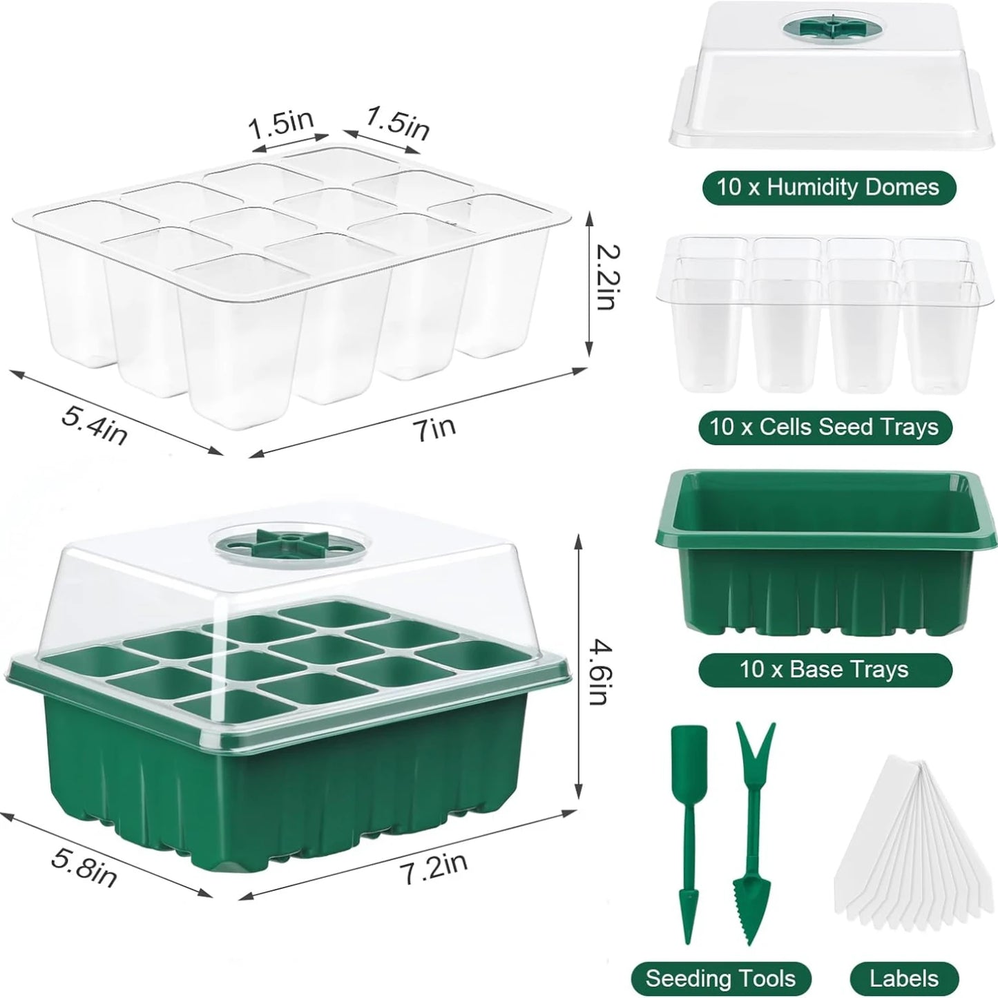 10 Pack Seed Starter Tray with Ventilation Hole 12Grids Seeds Growing Cultivation Planting Box Mini Greenhouse Plant Starter Kit