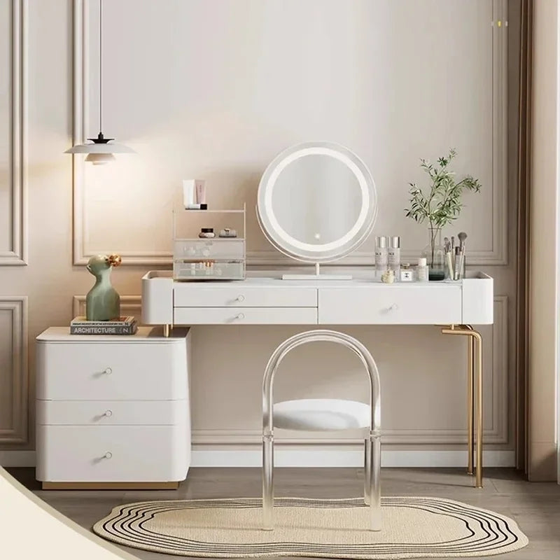 Salon Storage Vanity Table Living Rooms Beige Organizer Makeup Dresser Luxury Space Saving Comfortable Muebles Trendy Furniture