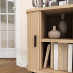 HOMCOM Sideboard Storage Cabinet with Slatted Tambour Sliding Doors Oak Tone
