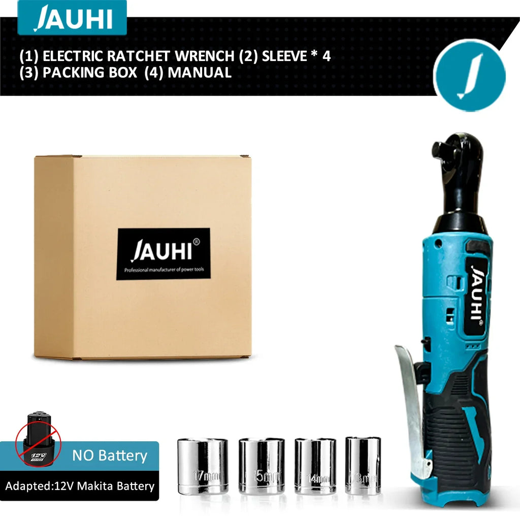 JAUHI 12V Cordless Electric Wrench 3/8'' Right Angle Ratchet Wrench Angle Drill Screwdriver Removal Screw Nut Car Repair Tool