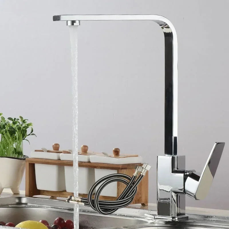 Square Kitchen Faucet Matte Black Brushed Nickel Chorme Hot and Cold Kitchen Sink Tap 360 Degree Rotation Deck Mounted Water Tap