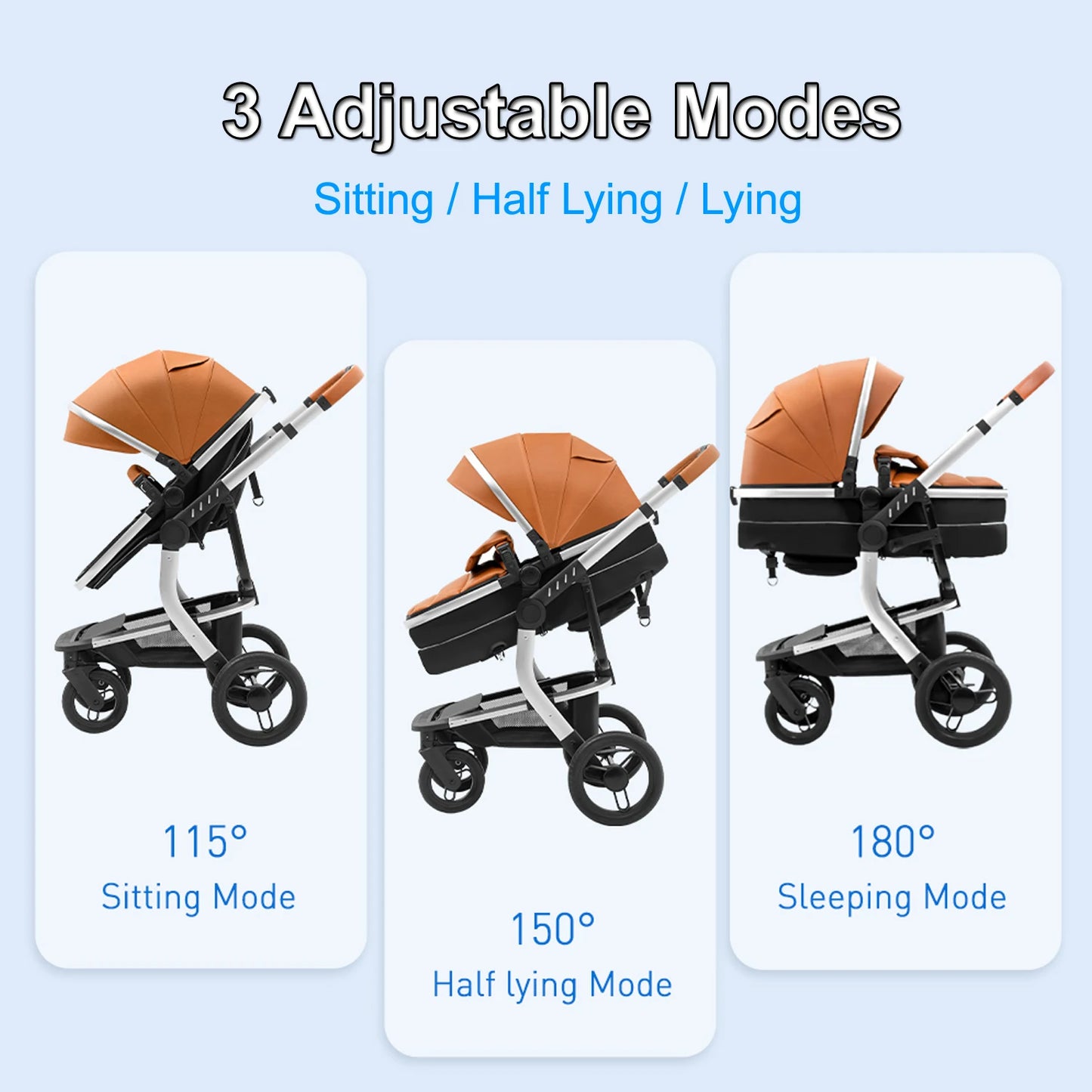 Standard Baby Stroller,Foldable Portable Pram, High Landscape Baby Carriage, Reversible Pushcar for Newborn Toddler
