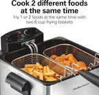 Electric Deep Fryer with 2 Baskets and Lid, 4.5 Liters / 19 Cups Oil Capacity, Temperature Control, View Window,