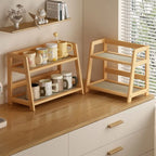 Wooden Storage Shelf for Kitchen Rattan Desktop Organizer Display Rack Spice Rack for Countertop Makeup Organizer