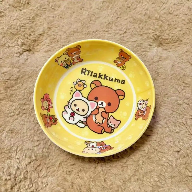Rilakkuma Cute Tableware Bowl Spoons Forks Chopsticks Plate Fruit Snack Plate Food Bowl Cup Anti Drop Kitchen Tableware Gift