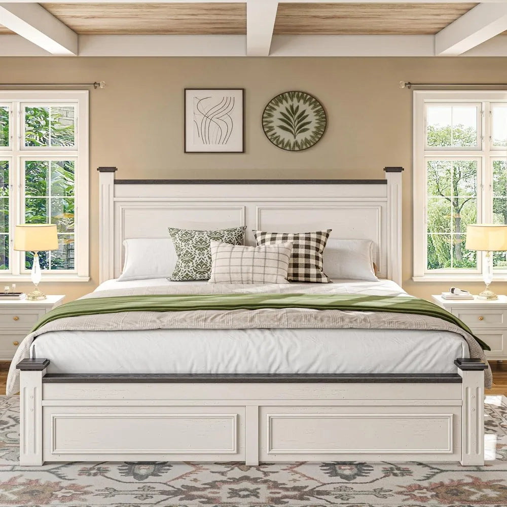 King Size Bed Frame with Storage Drawers and Headboard, Modern King Bed Frame with Storage,NO Noise,No Box Spring Needed