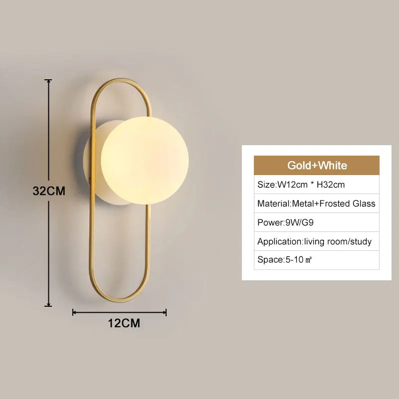 Interior LED Wall Lamps Wall Lighs with G9 Bulb Frosted Glass Ball Black Gold Bedroom LED Wall Sconce for Home Luminuaire Lamp