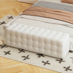 All Covered Velvet Upholstered Ottoman, Rectangular Footstool Bedroom Footstool No Assembly Required Elegant and Luxurious White