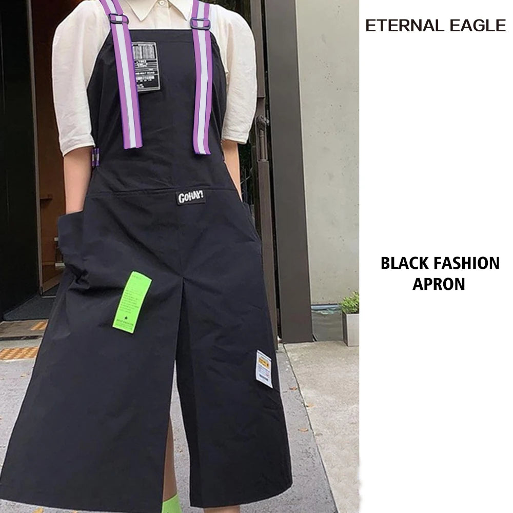 New Trendy Aprons Waterproof Oil Resistant 2 Bags Bibs Coffee Shop Hairdresser Slit Overall Chef Adjustable Nail Salon Apron