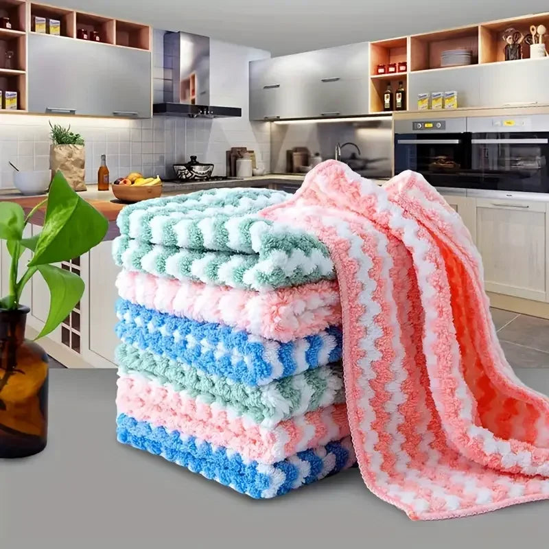 Microfiber Cleaning Cloth Velvet Thickened Dishcloths High Absorbent Scouring Kitchen Washing Dish Rags Household Wipe Towels