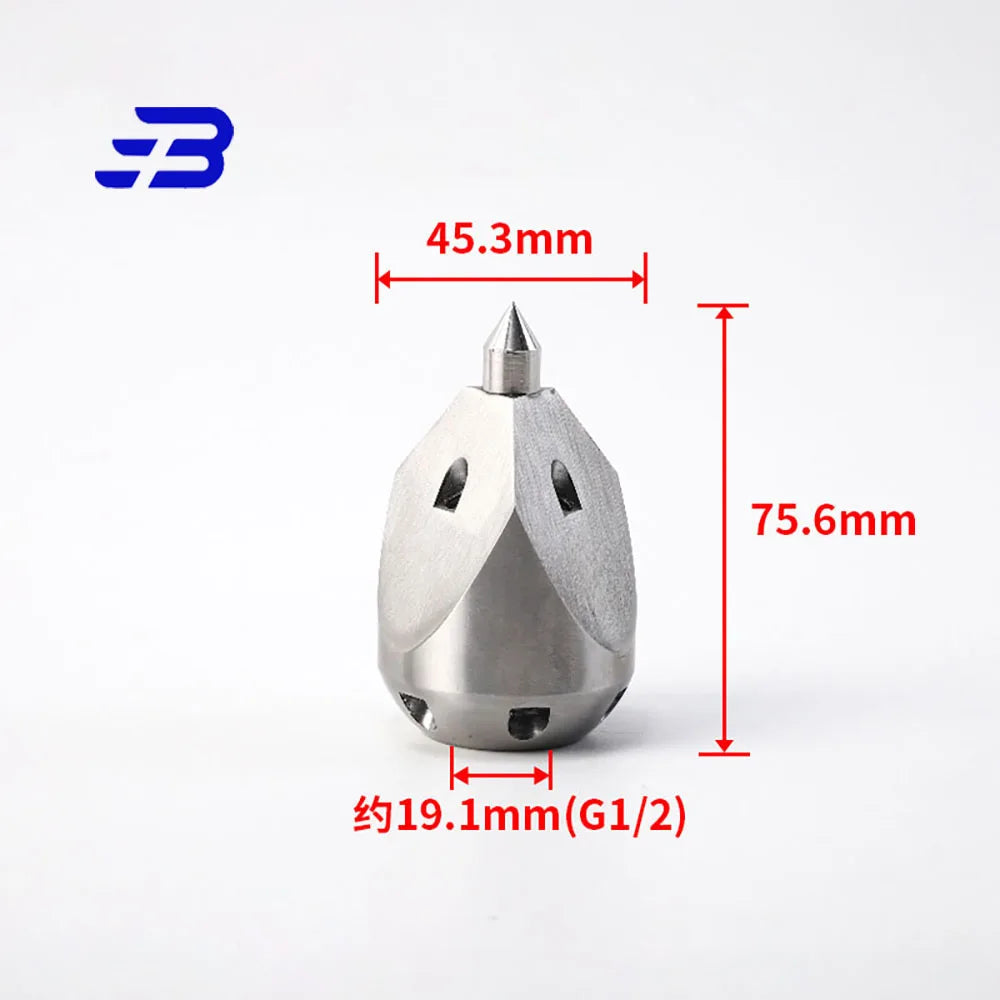 Stainless Steel 1/2" High-pressure Pipeline Cleaning and Dredging Nozzle, Sewer SPEAR POINT NOZZLES