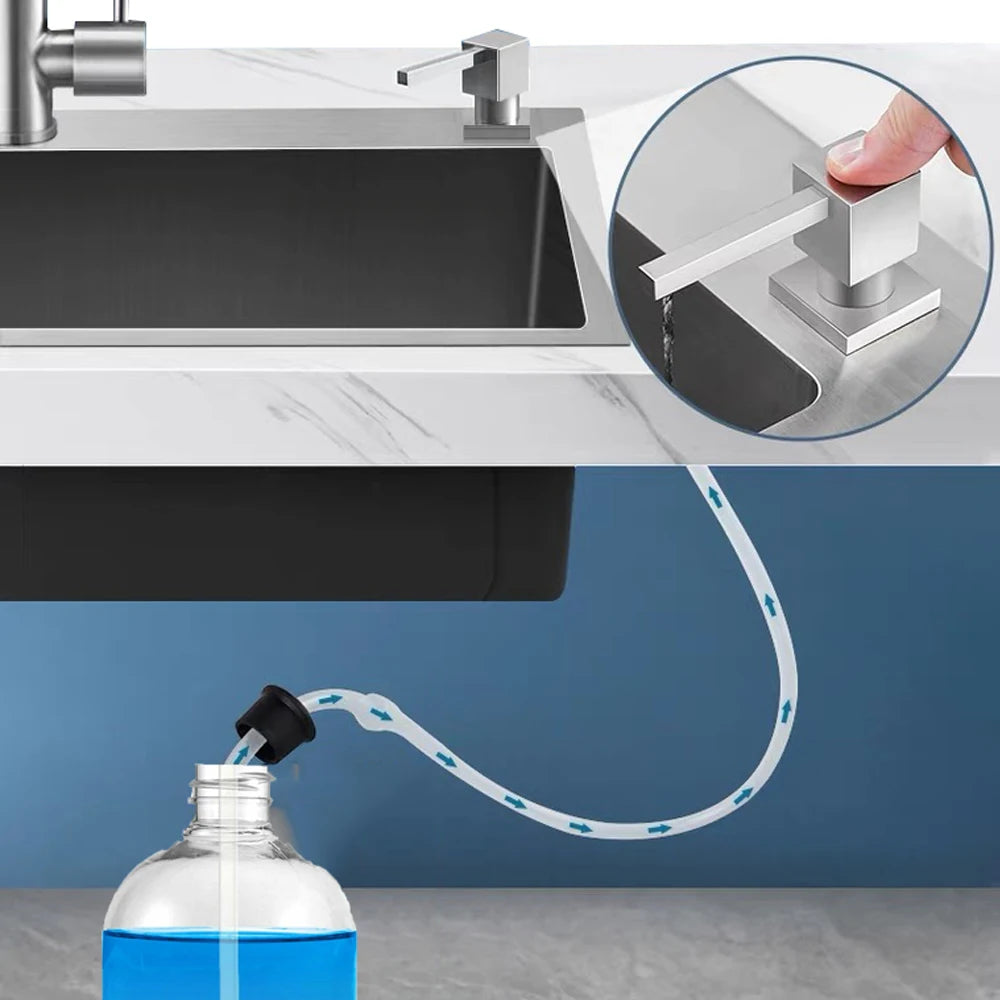 Kitchen Sink Liquid Soap Pump Dispenser Nickle Golden Lotion Holder Pump 360° Head Silicone Tube Kit Under Deck Counter Tool