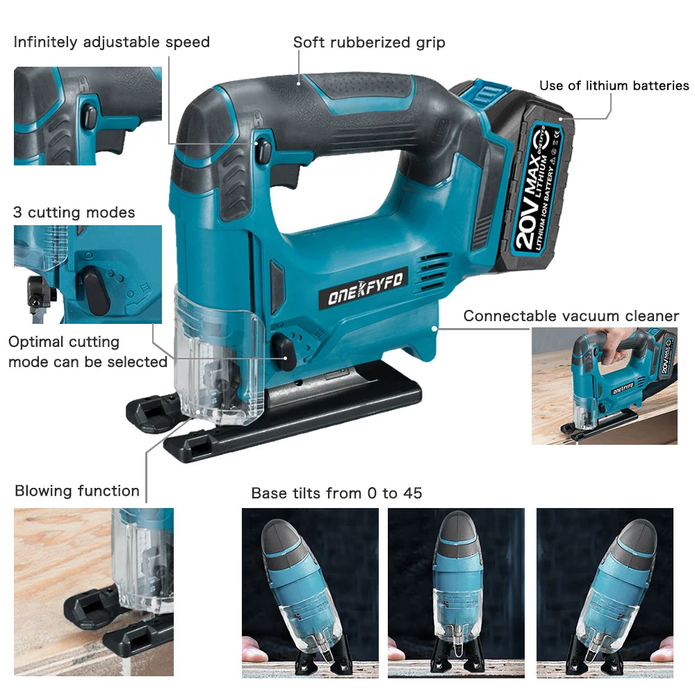 Brushless Jigsaw Electric Jig with Saw Blade Multi-Function Woodworking Power Tool Adjustable Woodworking for Makita 18V Battery