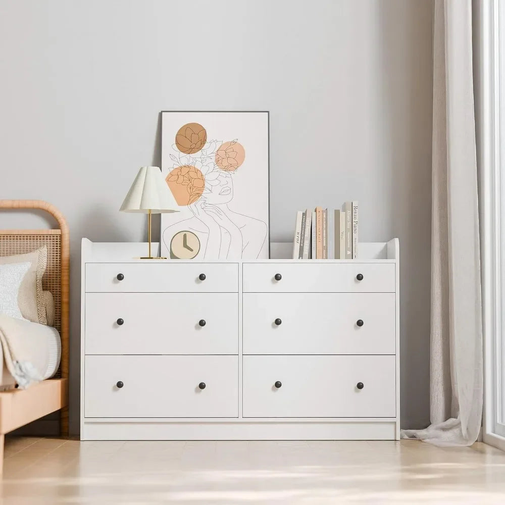 6 Drawer Dresser for Bedroom, Large Wood Dressers & Chests of Drawers 52'' Long Modern Sideboard Buffet Cabinet