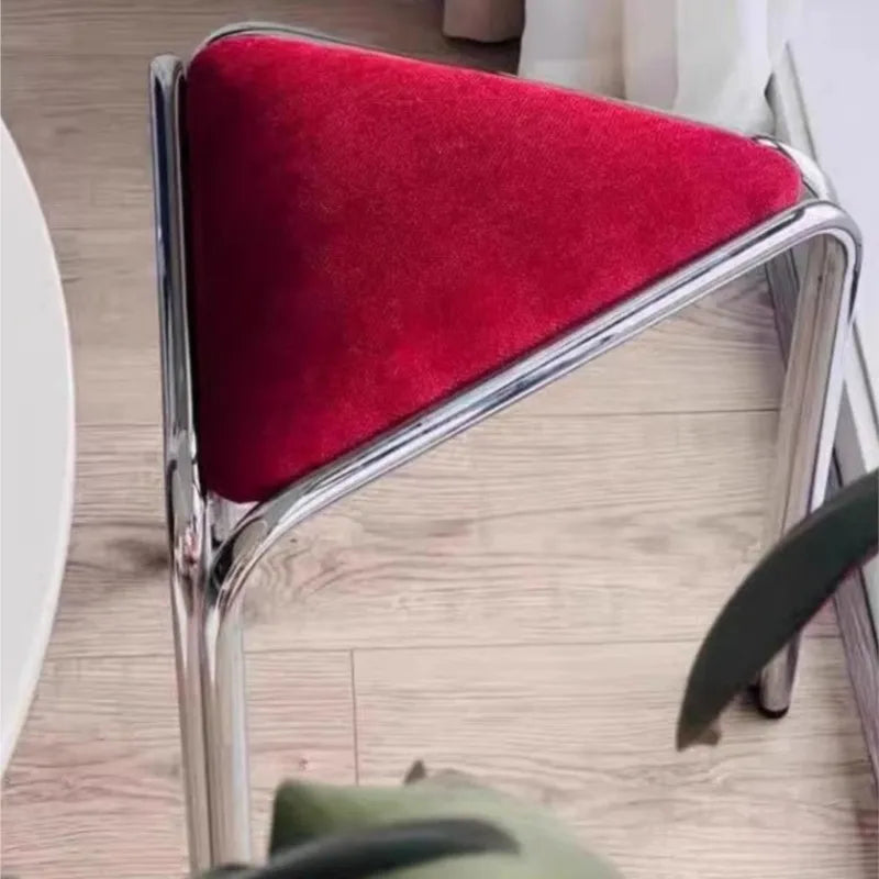 MOMO Bauhaus Antique Vanity Stool - Stainless Steel Triangular Frame Fabric Upholstered Stackable Designer Dining Stool