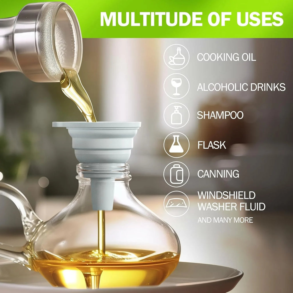 3 Styles Kitchen Funnels Set Stainless Steel Small Funnels Wide Mouth Jar Funnel Food-Grade Silicone Funnel Kitchen Accessories