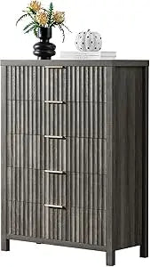 5 Drawers Dresser for Bedroom, 44 Inches Tall Modern Bedroom Dressers, Chest of Drawers for Bedroom, Fluted Dresser for Closet O