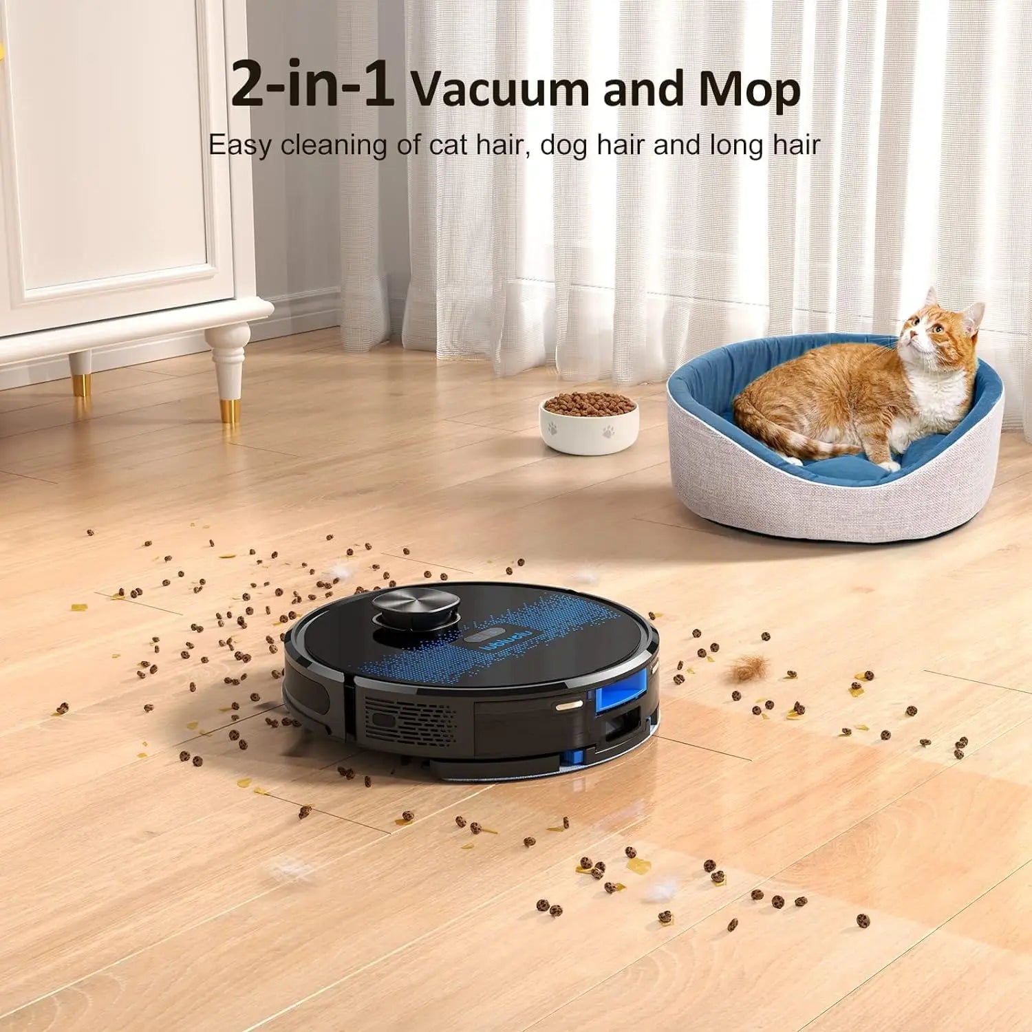 Lubluelu SL60D Robot Vacuum and Mop Combo - 4000Pa Suction, 150Mins Runtime, Quiet Operation, 10 No-Go Zones, Smart App Control