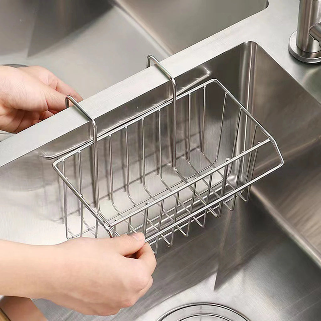 Kitchen Sponge Holder Stainless Steel Sponge Caddy Towel Drain Rack Wall Mounted Kitchen Sink Organizer