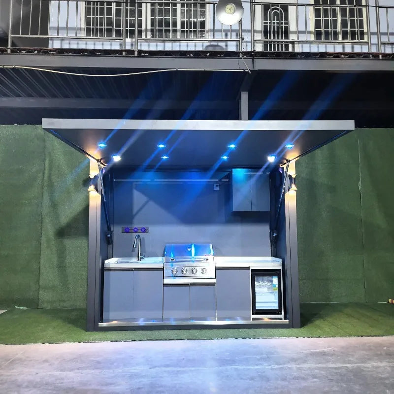 Customized Durable Weatherproof Outdoor Kitchen 304 Stainless Steel Black Gas 6 Burner Kitchen Island
