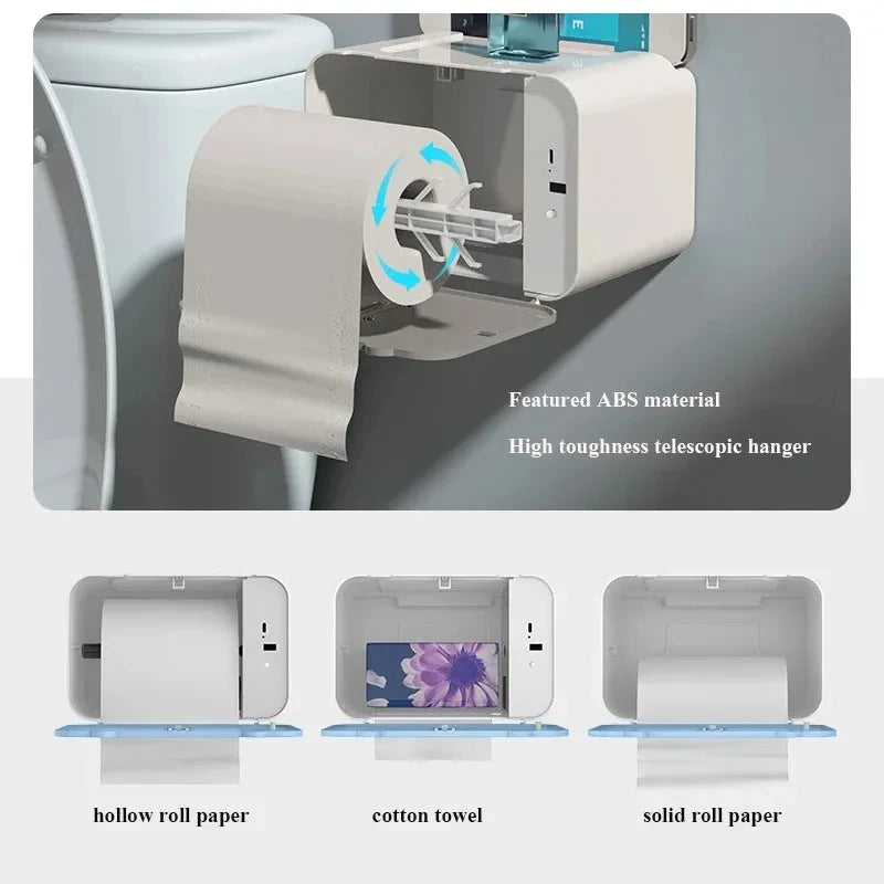 Automatic Induction Toilet Paper Holder with Shelf - Wall-Mounted Dispenser | AlluCanFind