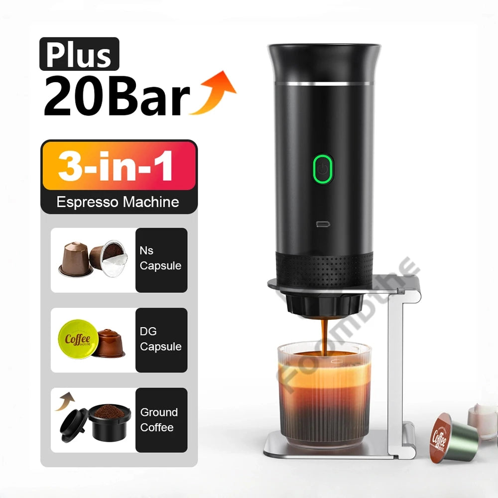 3 in 1 Wireless Electric Portable Espresso Coffee Machine for Car Home Camping Travel Coffee Maker Compatible with Capsule Powde