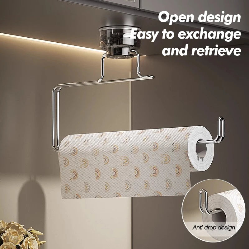 Kitchen Storage Rack Suction Cup Wall Mounted Non Perforated Stainless Steel Tissue Holder Bathroom Storage Home Storage