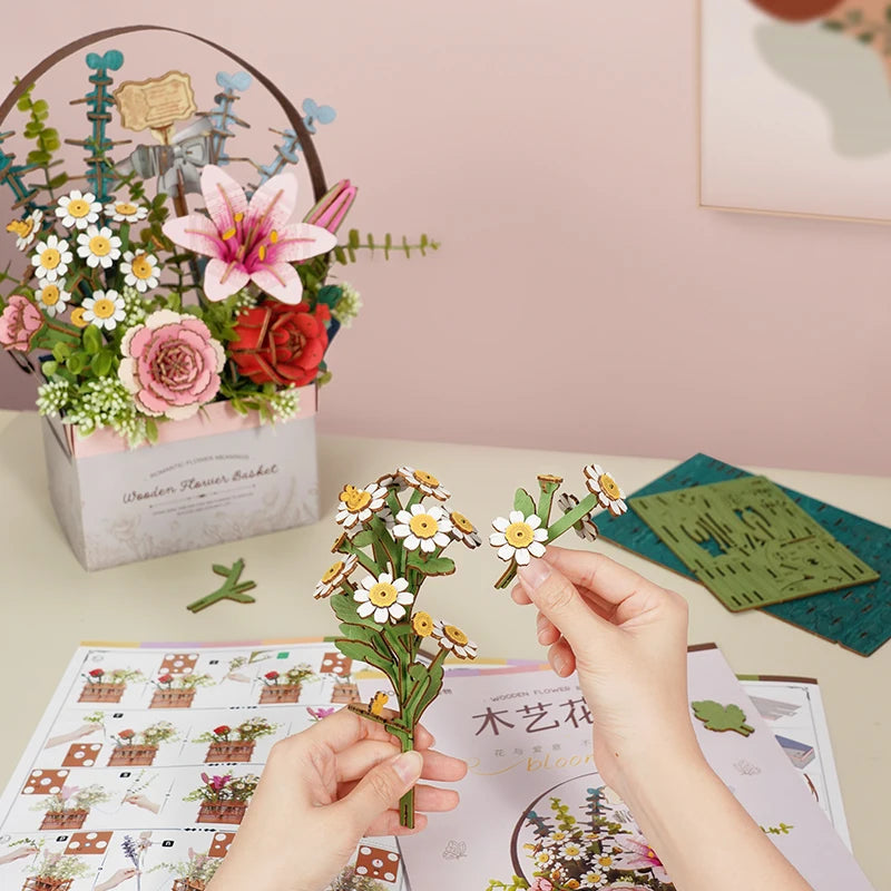 Robotime 3D Puzzle Flower Wooden Model Kits Home Decor Accessories Living Room gifts for Women on Valentine's Day Flower Bouquet