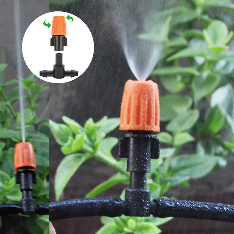 Fog Nozzles Irrigation Kit 5M-20M Garden Automatic Spray Misting Plant Watering System with 4/7 PE Hose and Connector