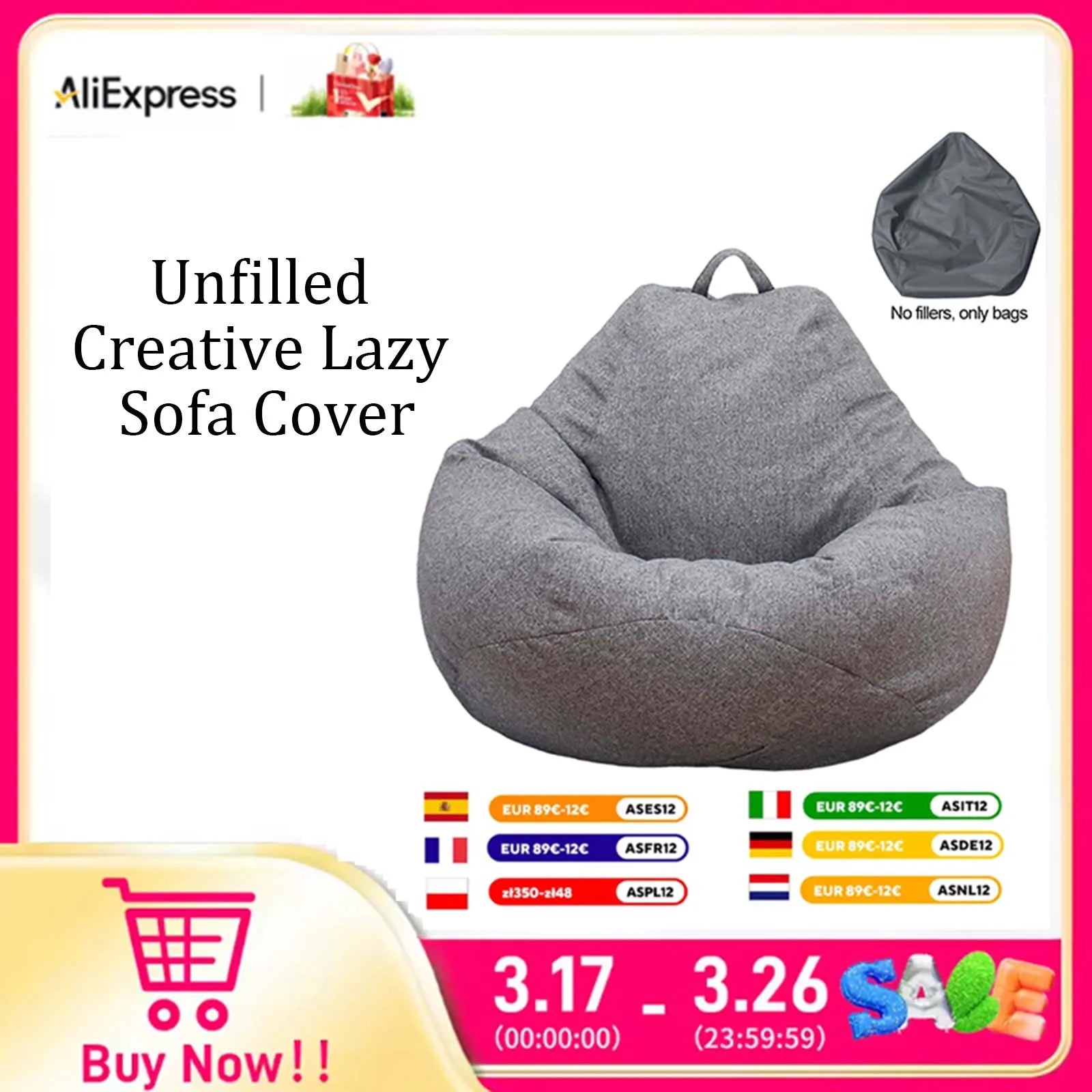 Large Bean Bag Chair Cover Sofa Color Simple Design Indoor Lazy Lounger Cover for Adults and Kids with No Filling