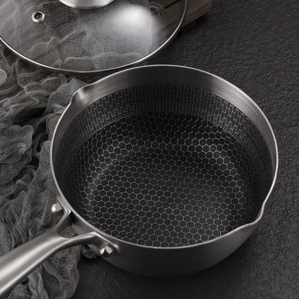 Kitchen Utensils Japanese Style Fryer Pan Versatile Silver Milk Pot Stainless Steel with Lid Deep Fryer Pot Induction Cooker