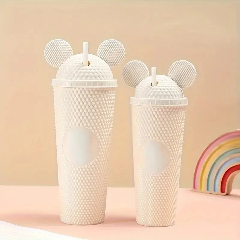 LUSQI 2pcs Water Bottles With Studded Mouse Ear Dome Lids Large And Small Water Cups Summer Winter Drinkware With Straws | AlluCanFind