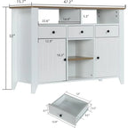 Farmhouse Coffee Bar Cabinet with Storage, 47 Inch Coffee Bar with 3 Drawers & 2 Doors, White Buffet Cabinet with Open Shelf,